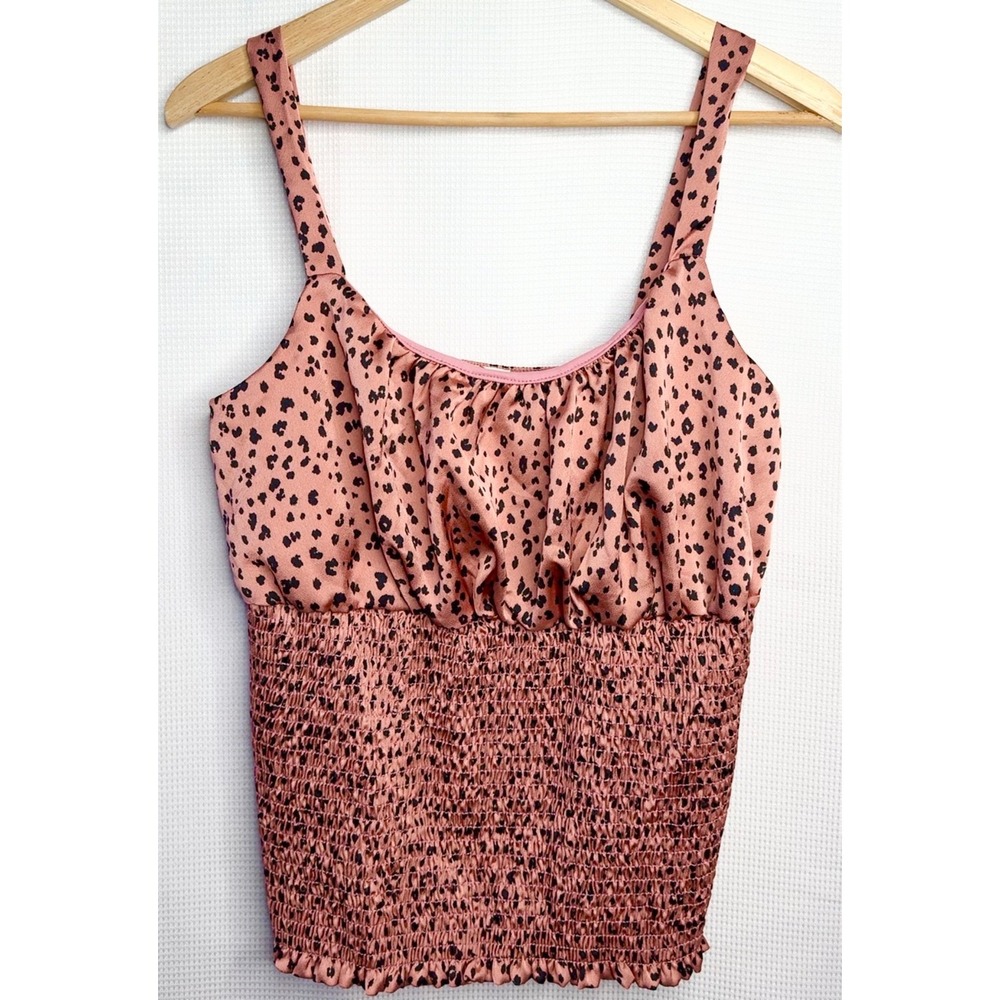 Pink Animal Print Smocked Tank Top Y2K Coquette Boho Streetwear 1XL
